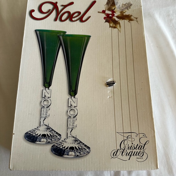 CRISTAL D’ARQUES 2CHAMPAGNE FLUTES NOEL FESTIVE CHRISTMAS - Picture 16 of 16